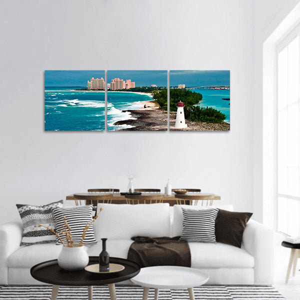 Lighthouse in Nassau, Bahamas tourist resorts in the city panoramic canvas wall art