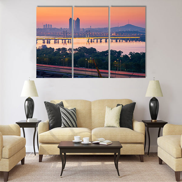 Korea,Seoul at night, South Korea city skyline. Multi panel canvas wall art