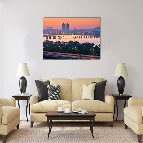 Korea,Seoul at night, South Korea city skyline Multi panel canvas wall art