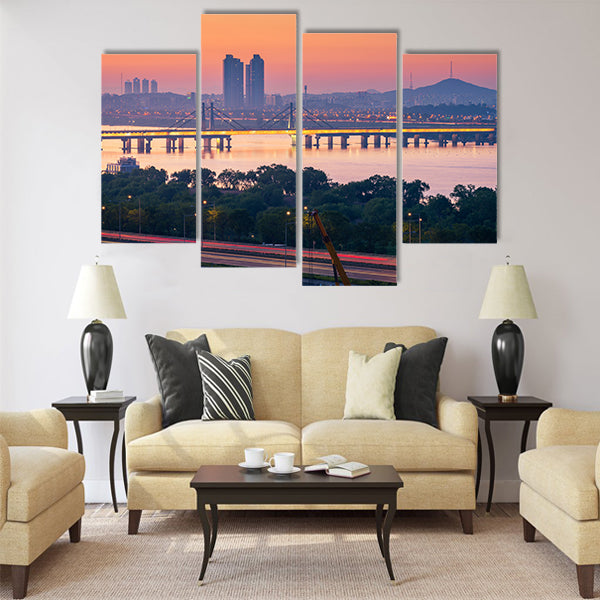 Korea,Seoul at night, South Korea city skyline Multi panel canvas wall art