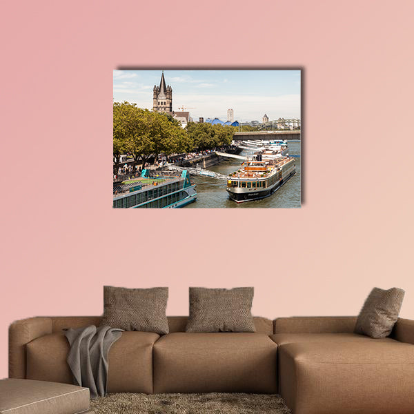 Cruise ships at the Rhine River bank in the city of Cologne, Germany wall art