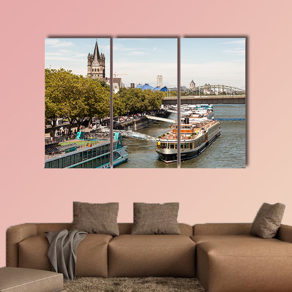 Cruise ships at the Rhine River bank in the city of Cologne, Germany wall art