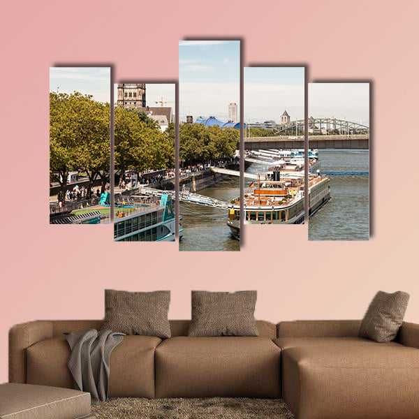 Cruise ships at the Rhine River bank in the city of Cologne, Germany wall art