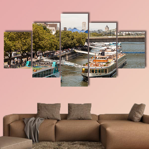 Cruise ships at the Rhine River bank in the city of Cologne, Germany wall art