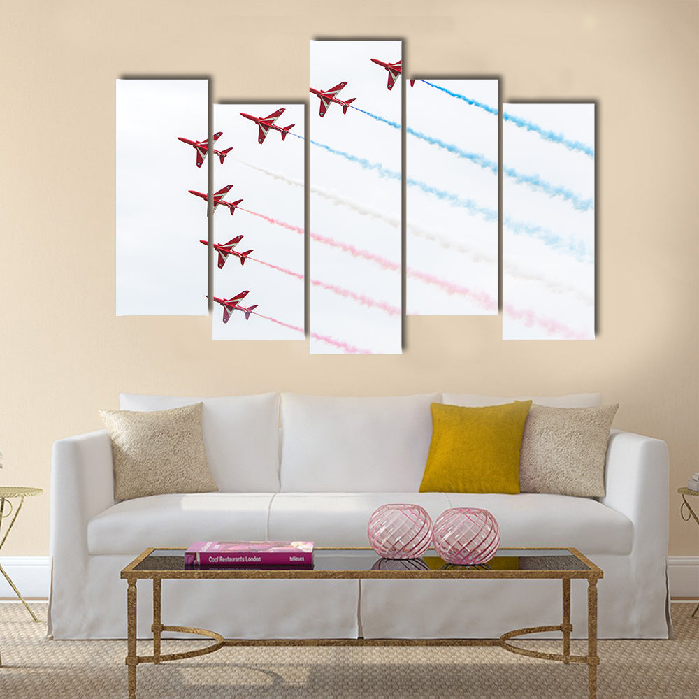 RAF Red Arrows performing at the Dutch Air Force Open House multi panel canvas wall art