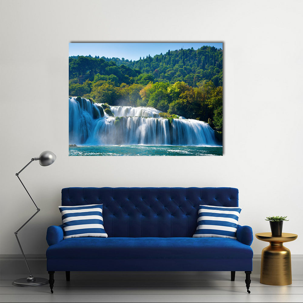 Beauty Of The Waterfalls Under The Dark Sky, Multi Panel Canvas Wall Art