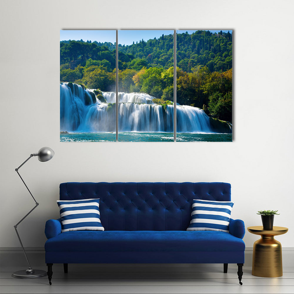 Beauty Of The Waterfalls Under The Dark Sky, Multi Panel Canvas Wall Art