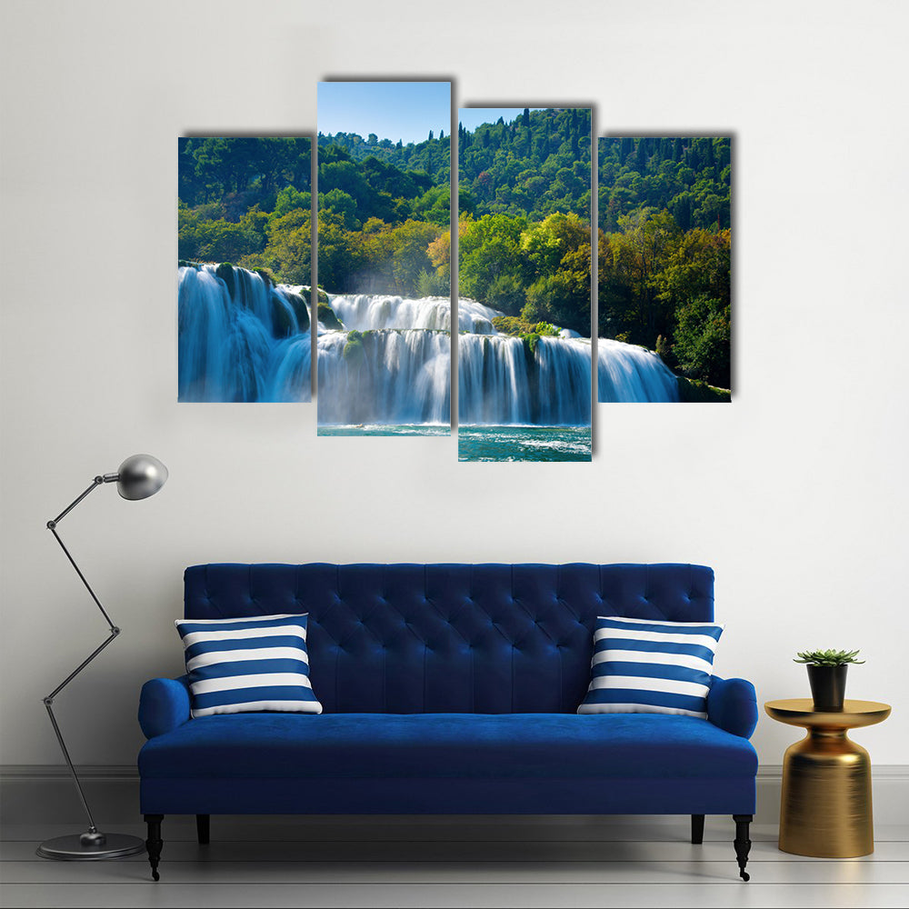 Beauty Of The Waterfalls Under The Dark Sky, Multi Panel Canvas Wall Art
