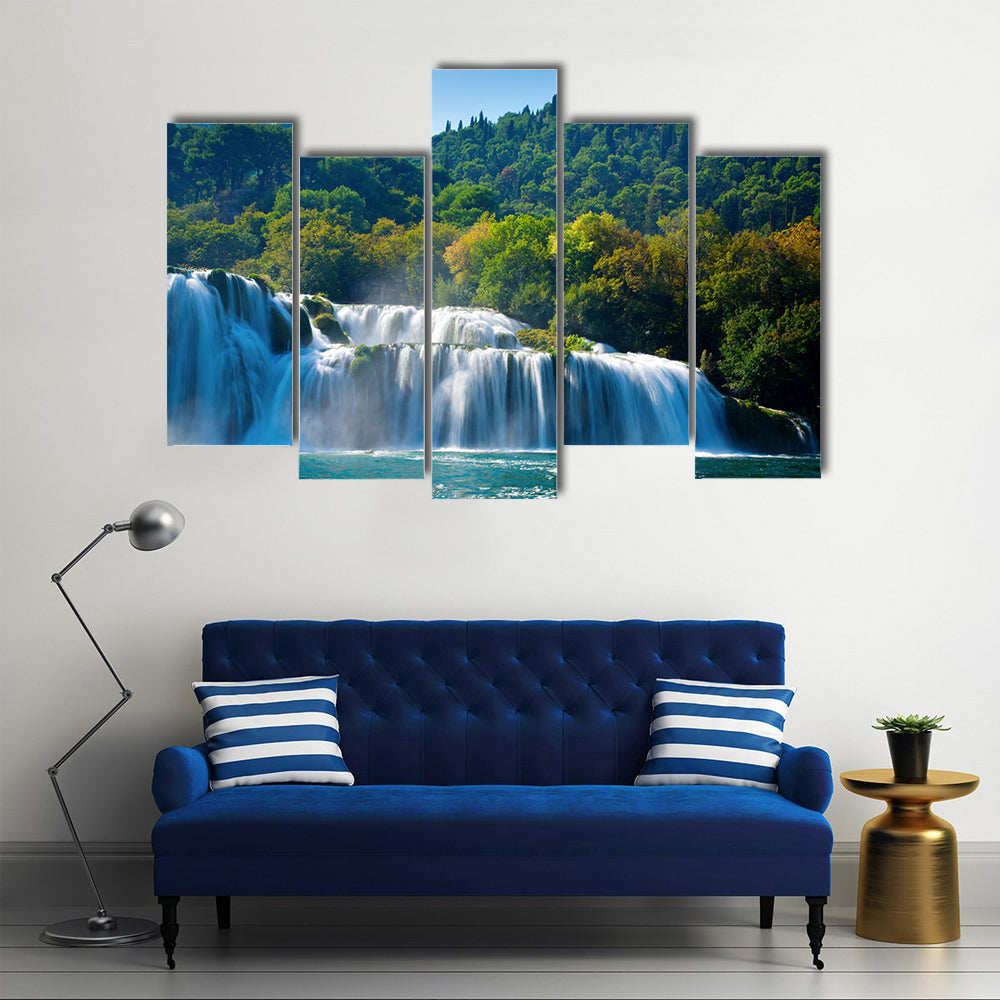 Beauty Of The Waterfalls Under The Dark Sky, Multi Panel Canvas Wall Art
