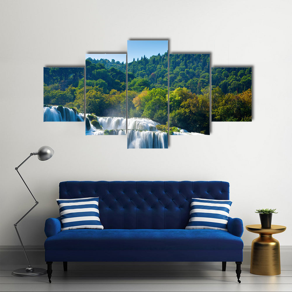 Beauty Of The Waterfalls Under The Dark Sky, Multi Panel Canvas Wall Art