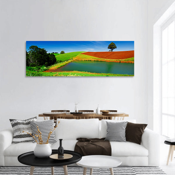 Rural field in Tasmania, Australia panoramic canvas wall art