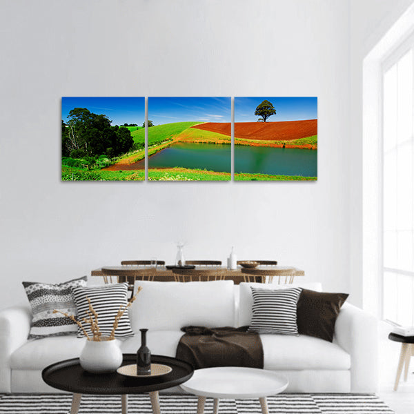 Rural field in Tasmania, Australia panoramic canvas wall art