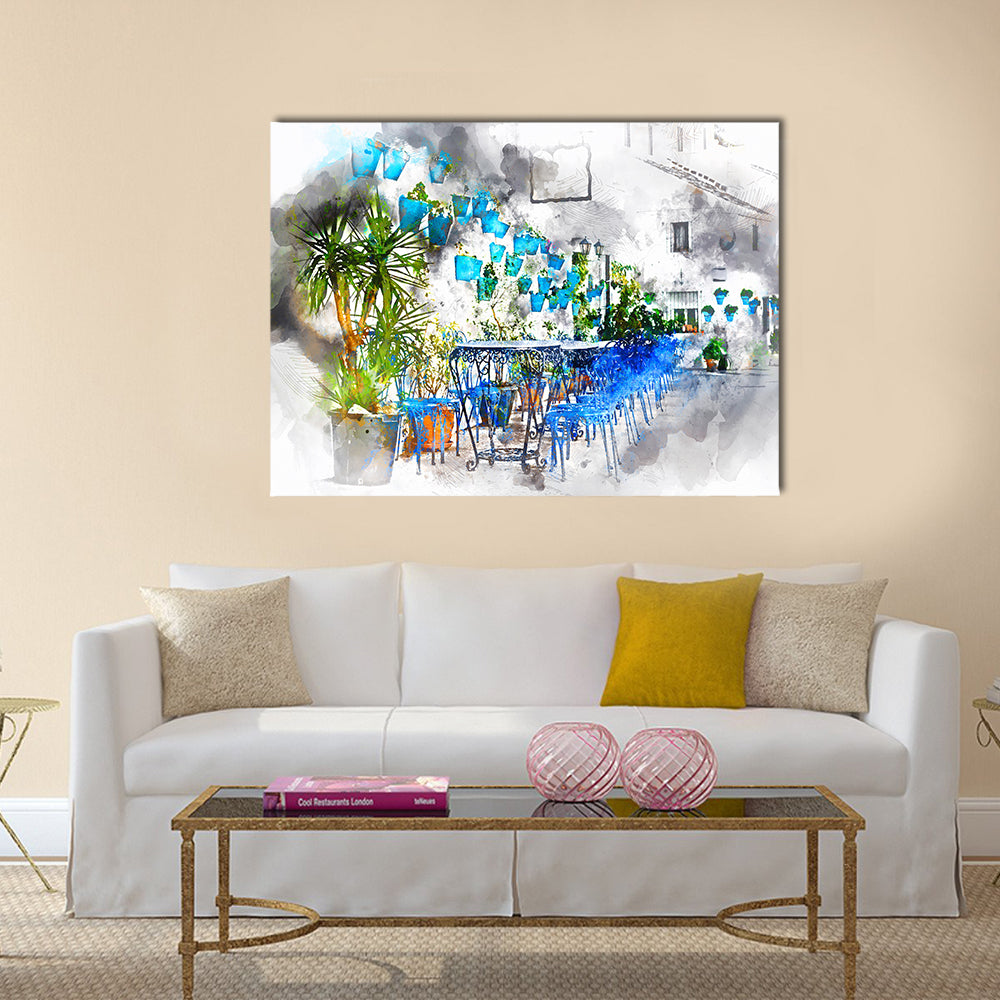Digital watercolor painting of Mijas street Multi Panel Canvas Wall Art