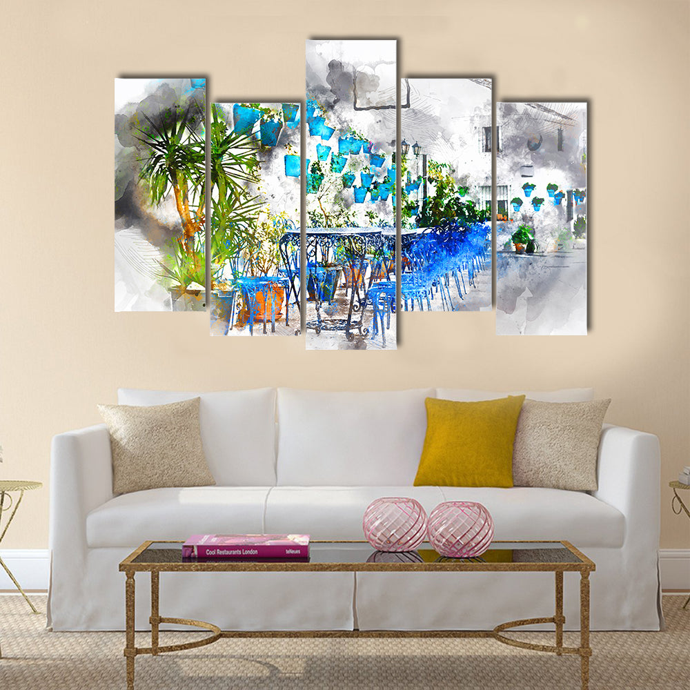 Digital watercolor painting of Mijas street Multi Panel Canvas Wall Art