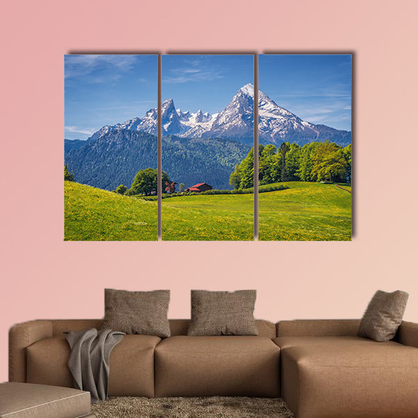 Idyllic landscape in the Alps blooming flowers, multi panel canvas wall art