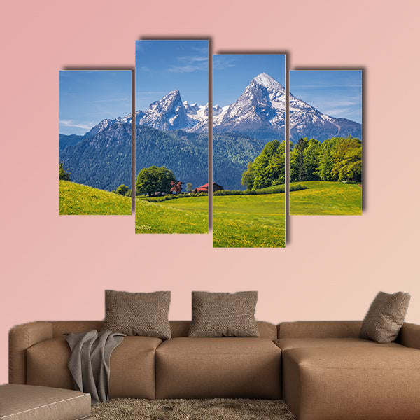 Idyllic landscape in the Alps blooming flowers, multi panel canvas wall art
