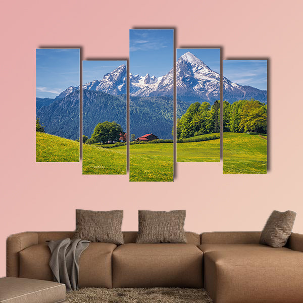 Idyllic landscape in the Alps blooming flowers, multi panel canvas wall art