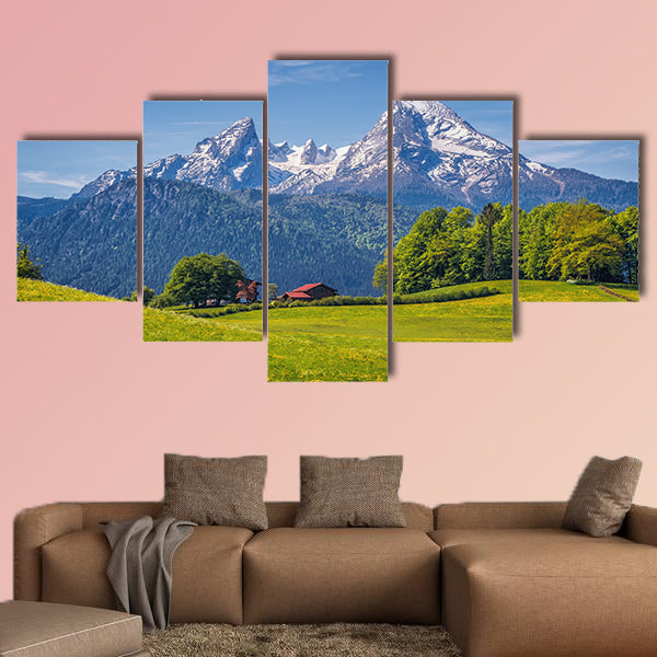 Idyllic landscape in the Alps blooming flowers, multi panel canvas wall art