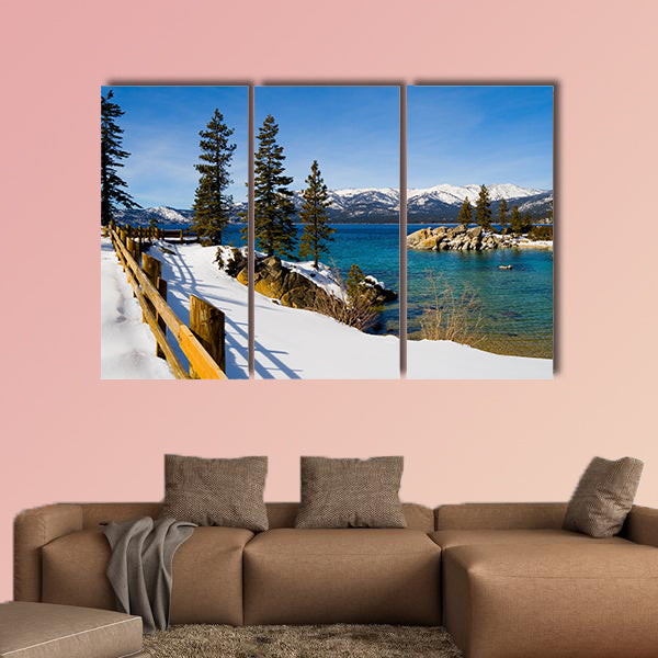 Lake Tahoe in winter multi panel canvas wall art