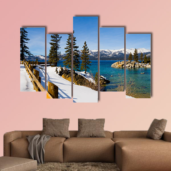 Lake Tahoe in winter multi panel canvas wall art