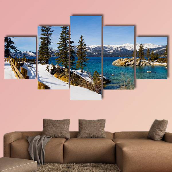 Lake Tahoe in winter multi panel canvas wall art