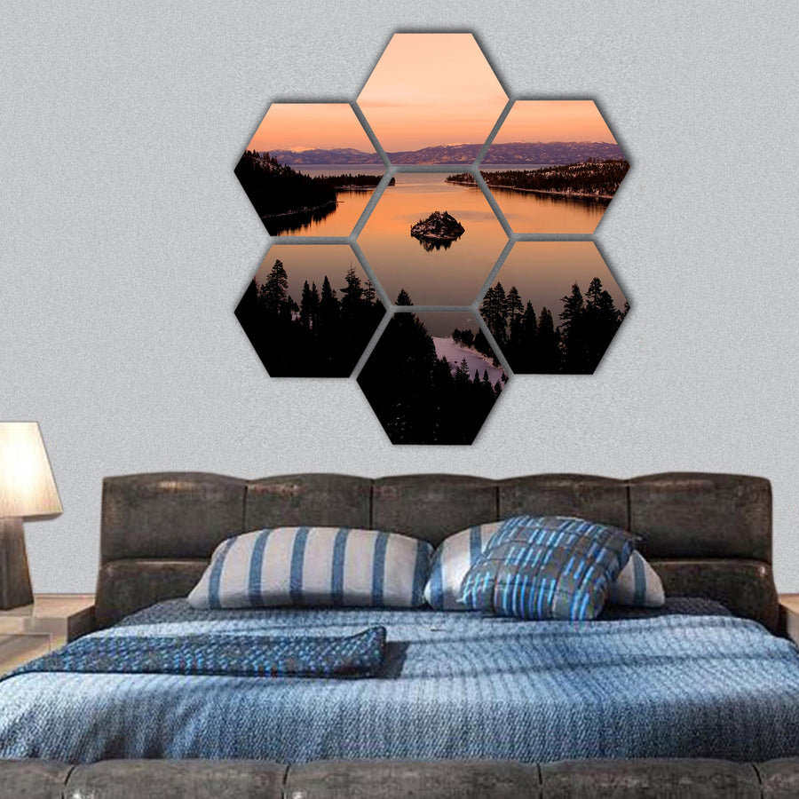 Emerald Bay after sunset, Lake Tahoe hexagonal canvas wall art