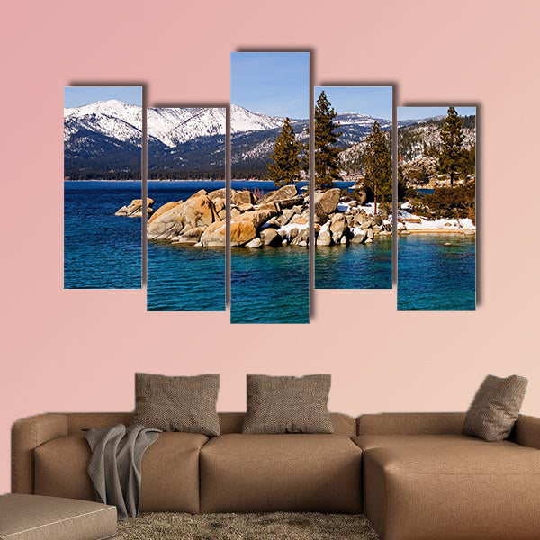 Lake Tahoe in winter multi panel canvas wall art