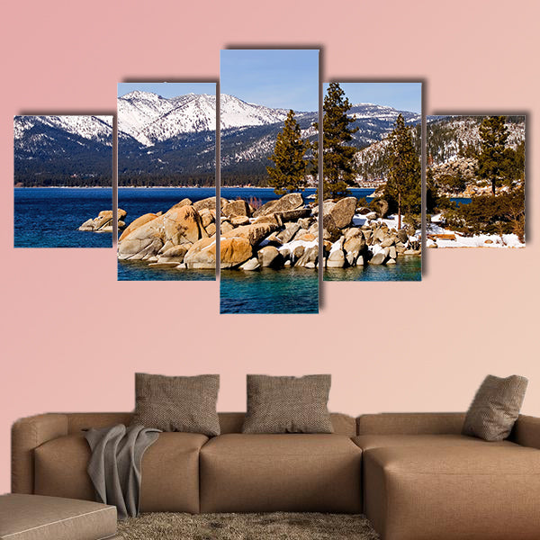 Lake Tahoe in winter multi panel canvas wall art