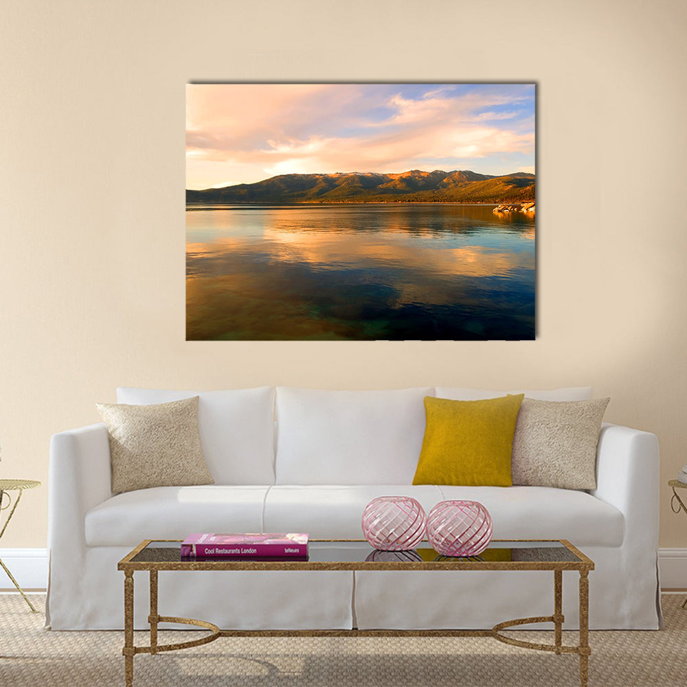 Lake Tahoe at sunset multi panel canvas wall art