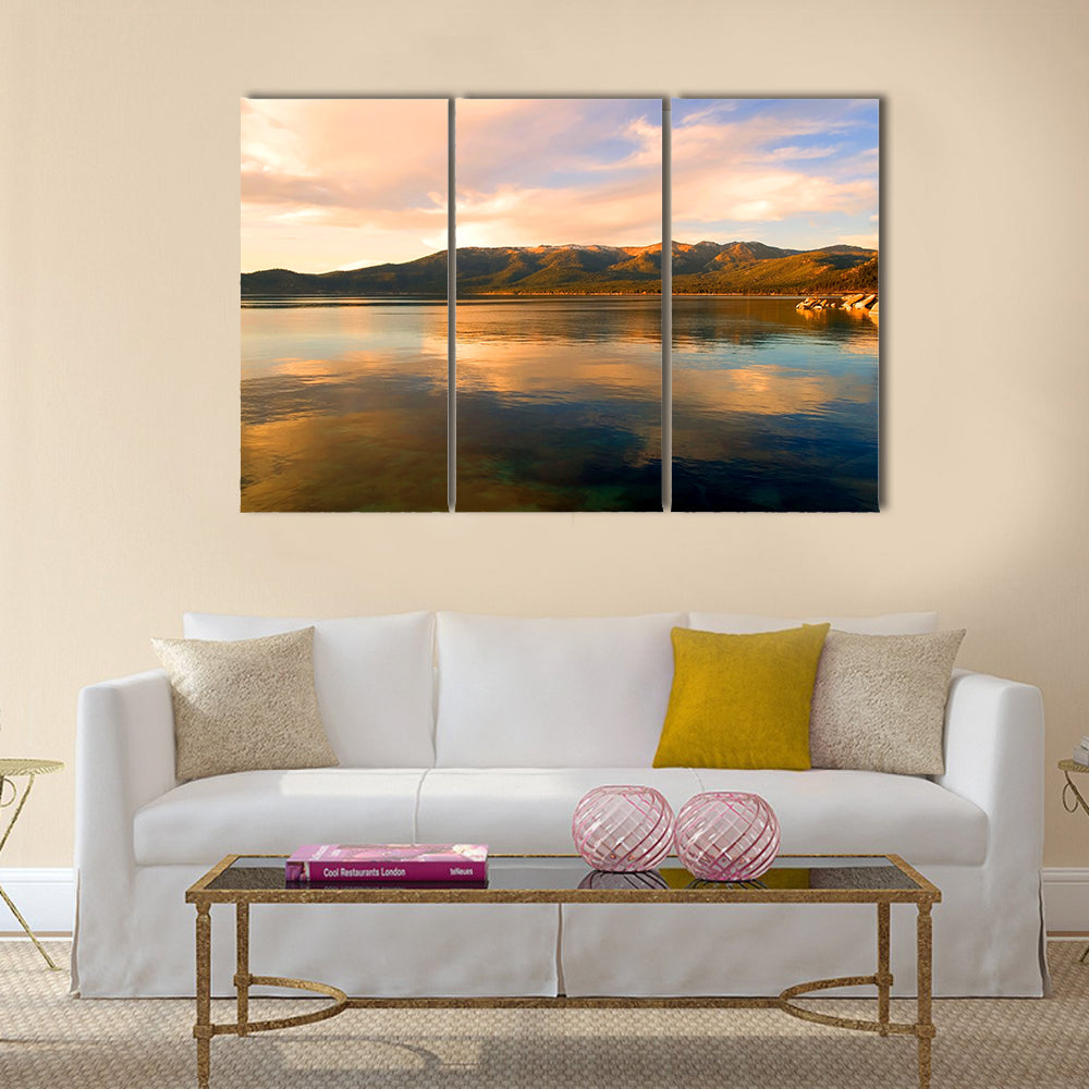 Lake Tahoe at sunset multi panel canvas wall art