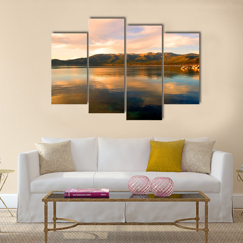 Lake Tahoe at sunset multi panel canvas wall art