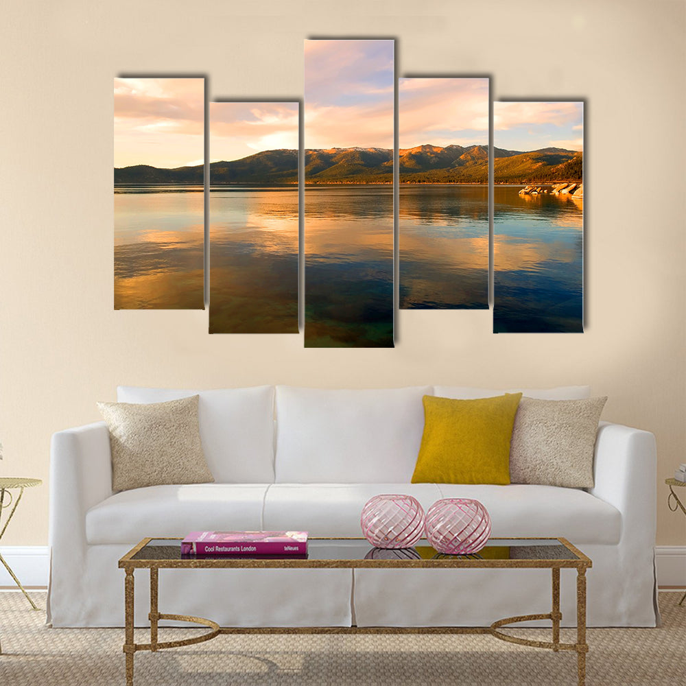 Lake Tahoe at sunset multi panel canvas wall art