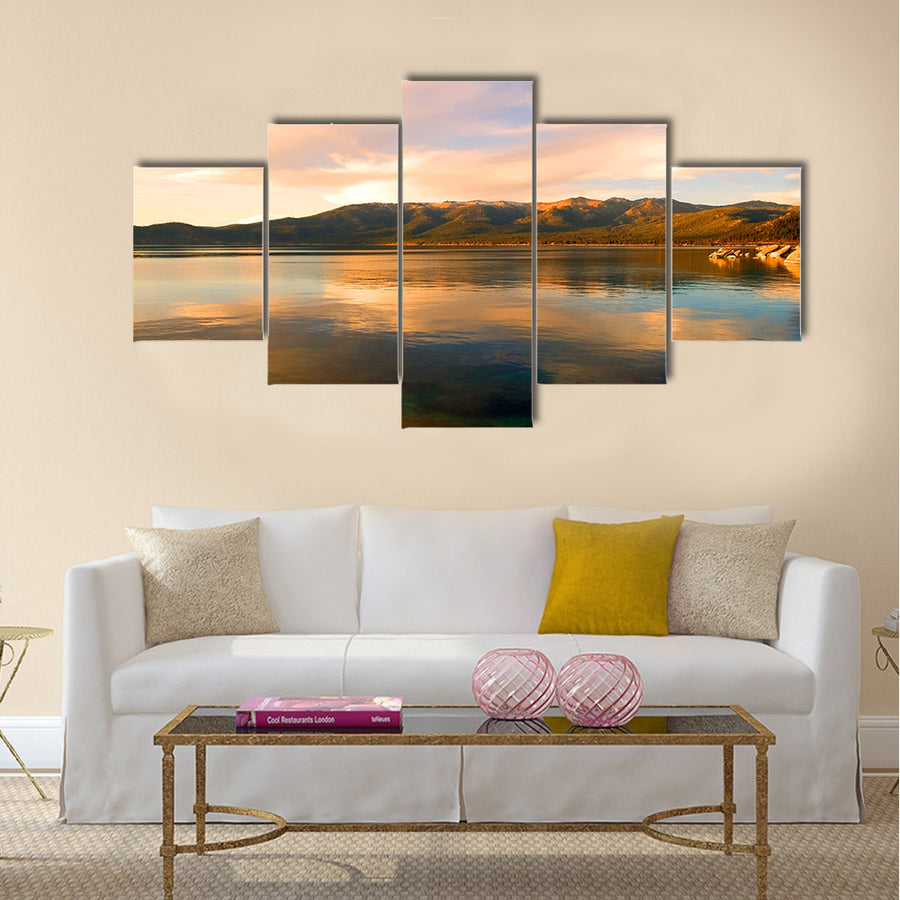 Lake Tahoe at sunset multi panel canvas wall art