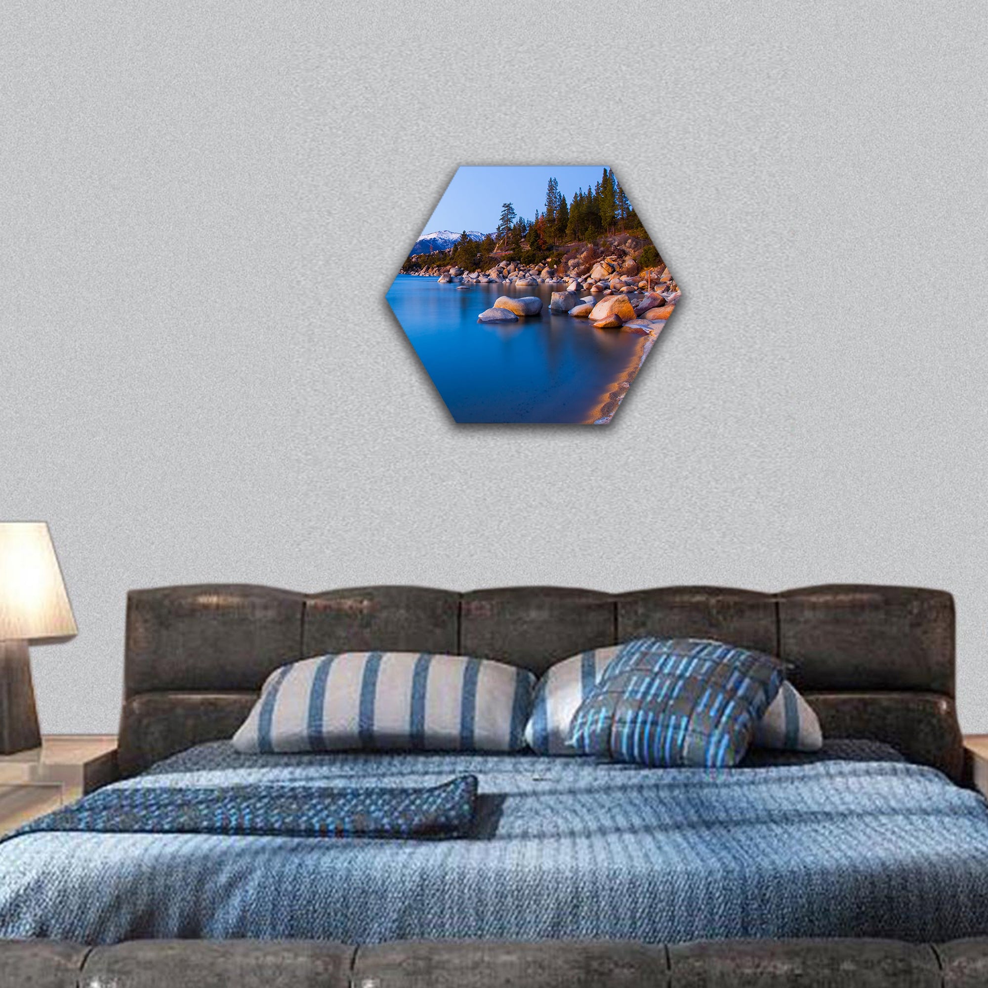 Lake Tahoe after sunset hexagonal canvas wall art