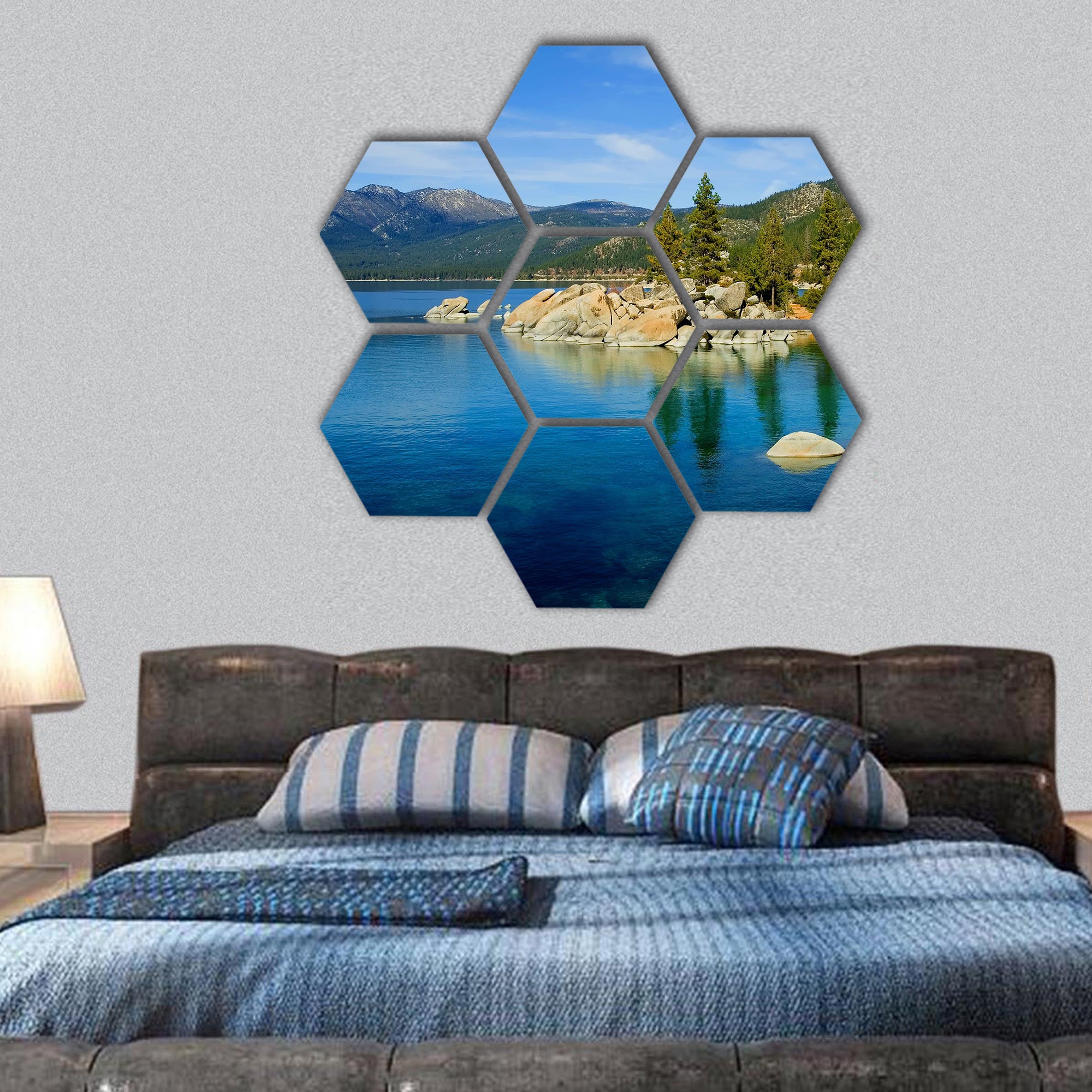 Lake Tahoe hexagonal canvas wall art