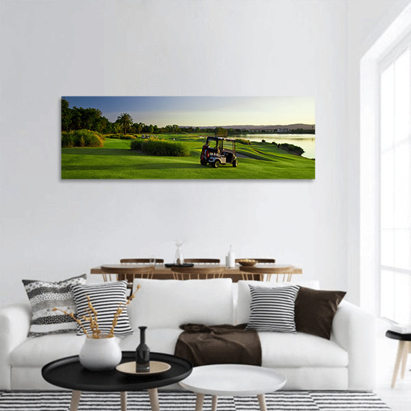 Golf Course and buggies Panoramic Canvas Wall Art