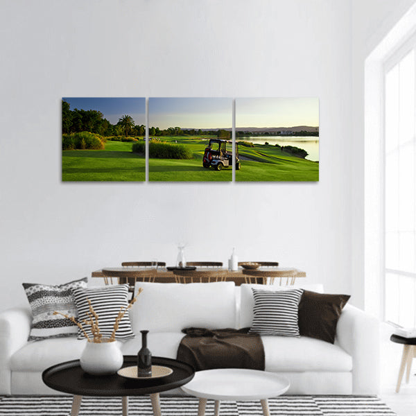 Golf Course and buggies Panoramic Canvas Wall Art