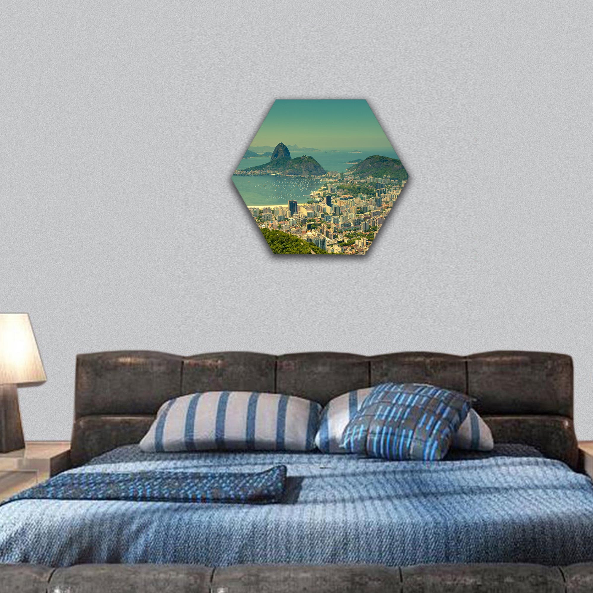 Rio de Janeiro and Sugarloaf Mountain from Corcovado hexagonal canvas wall art