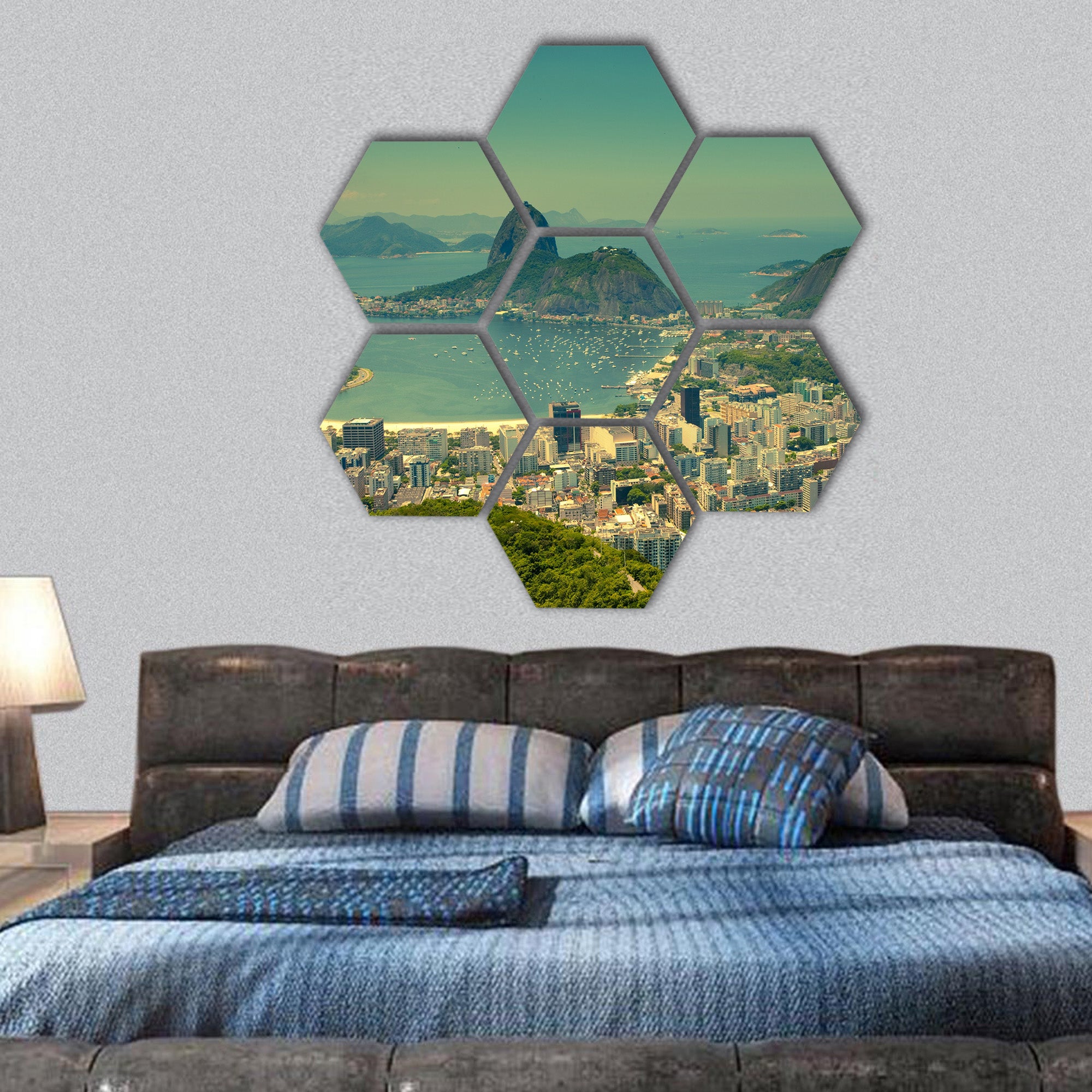Rio de Janeiro and Sugarloaf Mountain from Corcovado hexagonal canvas wall art