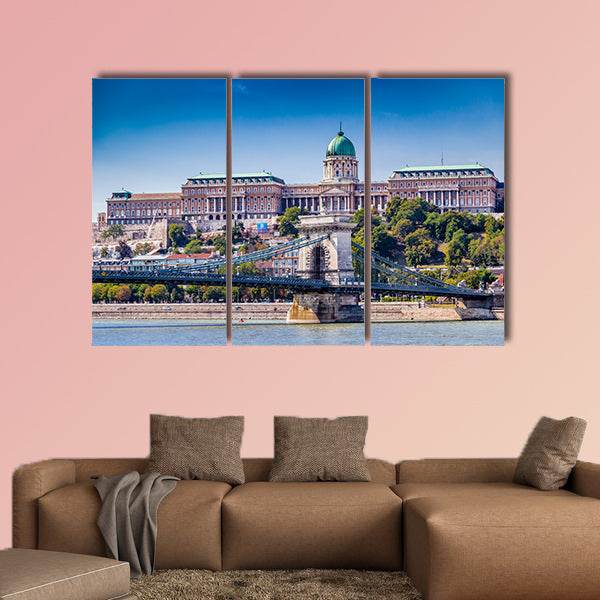 Buda Castle and Chain Bridge on the Danube River multi panel canvas wall art