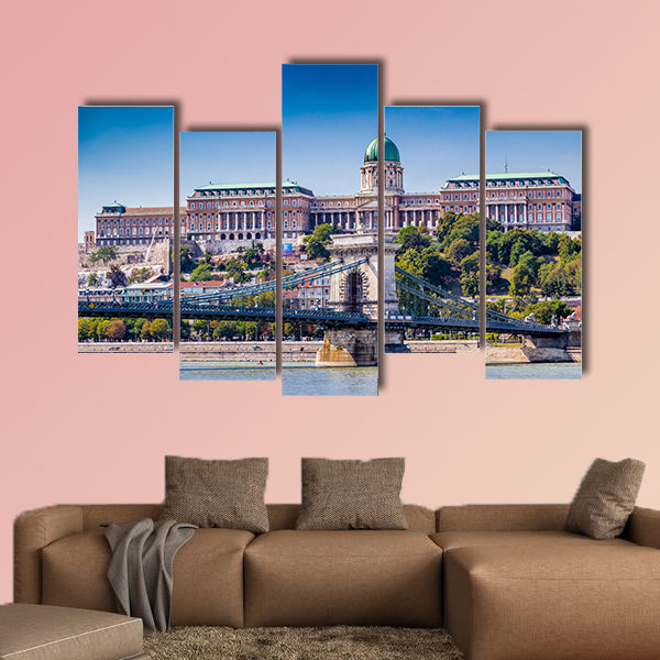 Buda Castle and Chain Bridge on the Danube River multi panel canvas wall art