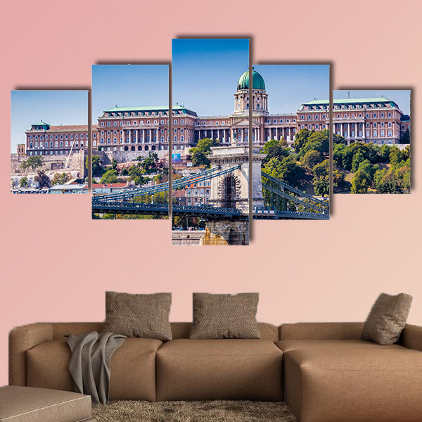 Buda Castle and Chain Bridge on the Danube River multi panel canvas wall art