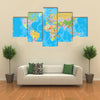 Colored World Map-borders, countries and cities, illustration multi panel canvas wall art