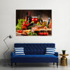 Composition with variety of organic food products on kitchen table Multi panel canvas wall art