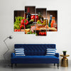 Composition with variety of organic food products on kitchen table Multi panel canvas wall art