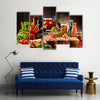 Composition with variety of organic food products on kitchen table Multi panel canvas wall art