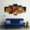 Composition with variety of organic food products on kitchen table Multi panel canvas wall art