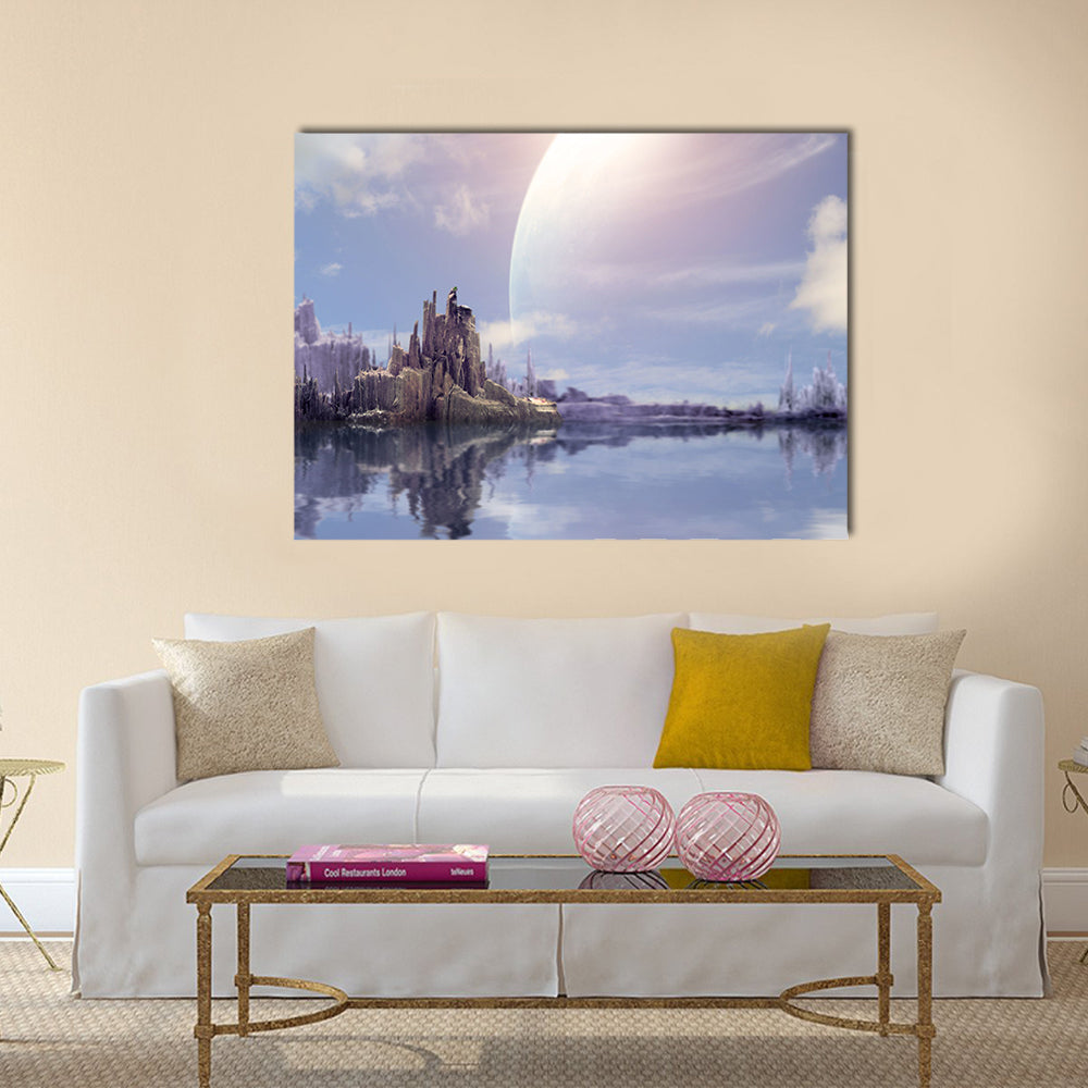 Collage-landscape in fantasy planet Multi Panel Canvas Wall Art