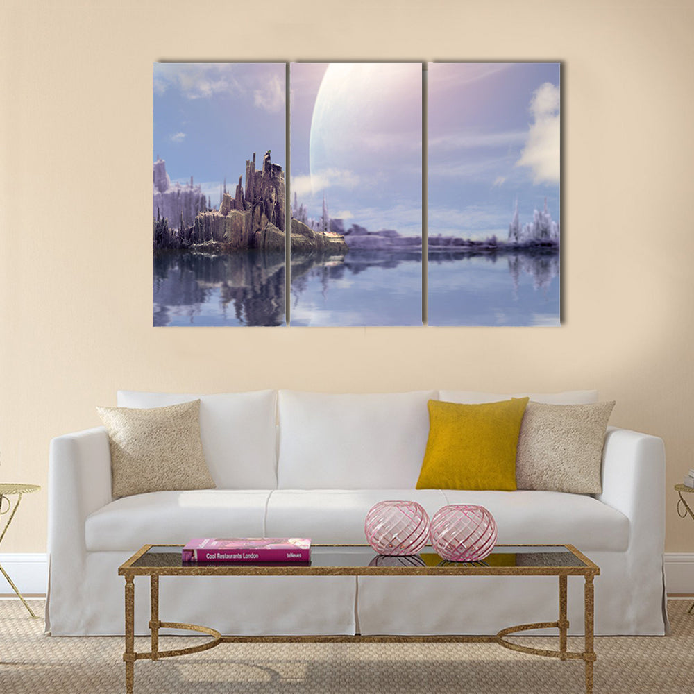 Collage-landscape in fantasy planet Multi Panel Canvas Wall Art