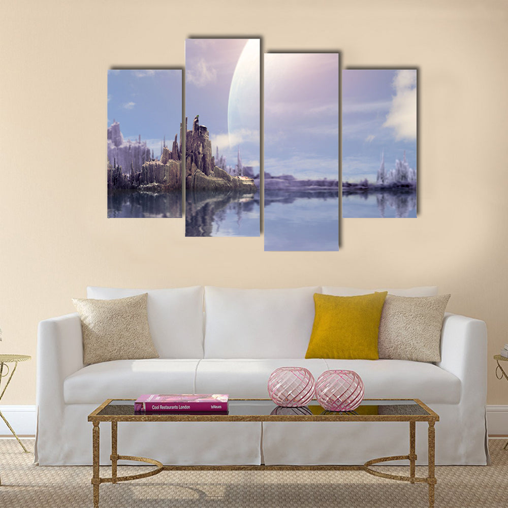 Collage-landscape in fantasy planet Multi Panel Canvas Wall Art